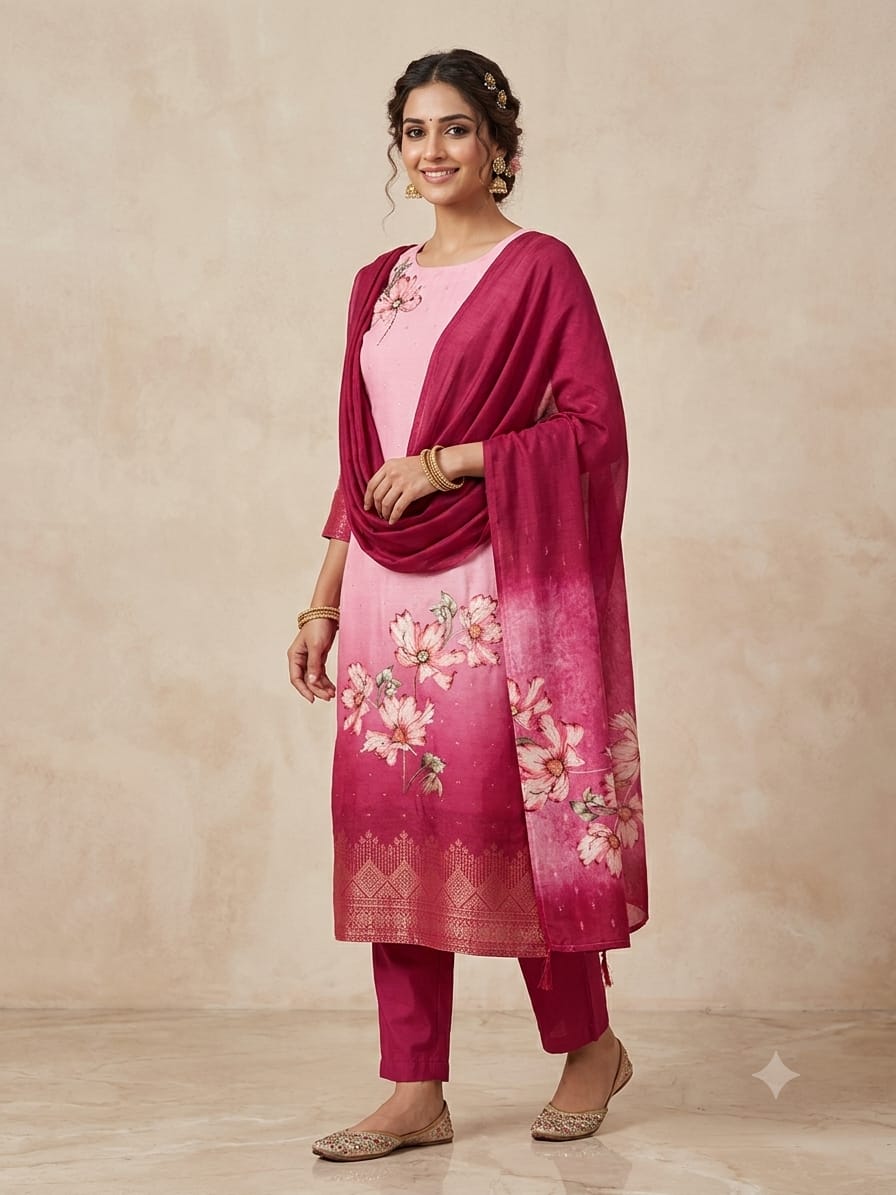Stitched - print suit with pent duptta 3 ps